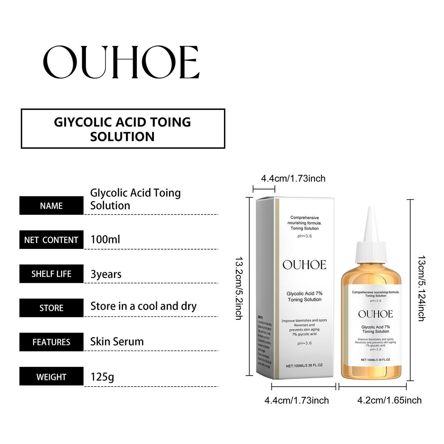 OUHOE Glycolic acid7%Moisturizing Toner，Remove Closed Comedones Improve Skin Condition Rejuvenating Toner Essence