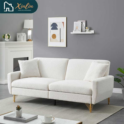 Free Shipping US Apartment Friendly Modern Light Luxury Sofa Bed in Soft Teddy Velvet Texture for Living Room