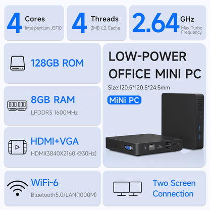 Mini PC 8GB+128GB DDR3 J3710 Intel Max 2.64Hz Hdmi WiFi6 BT5 TF Expand Mini Desktop Computers for Home Business