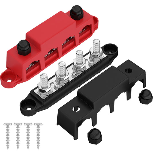 250A Terminal Block Power Distribution Busbar 4X 3/8" Post(M10) 3X #8 Screw Terminal Block Connector