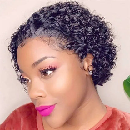 Burgundy Pixie Cut Curly Kinky 6 Inches Stretched Length 13X1 Lace Glueless Short Long Raw Human Hair Frontal Wig Wholesale