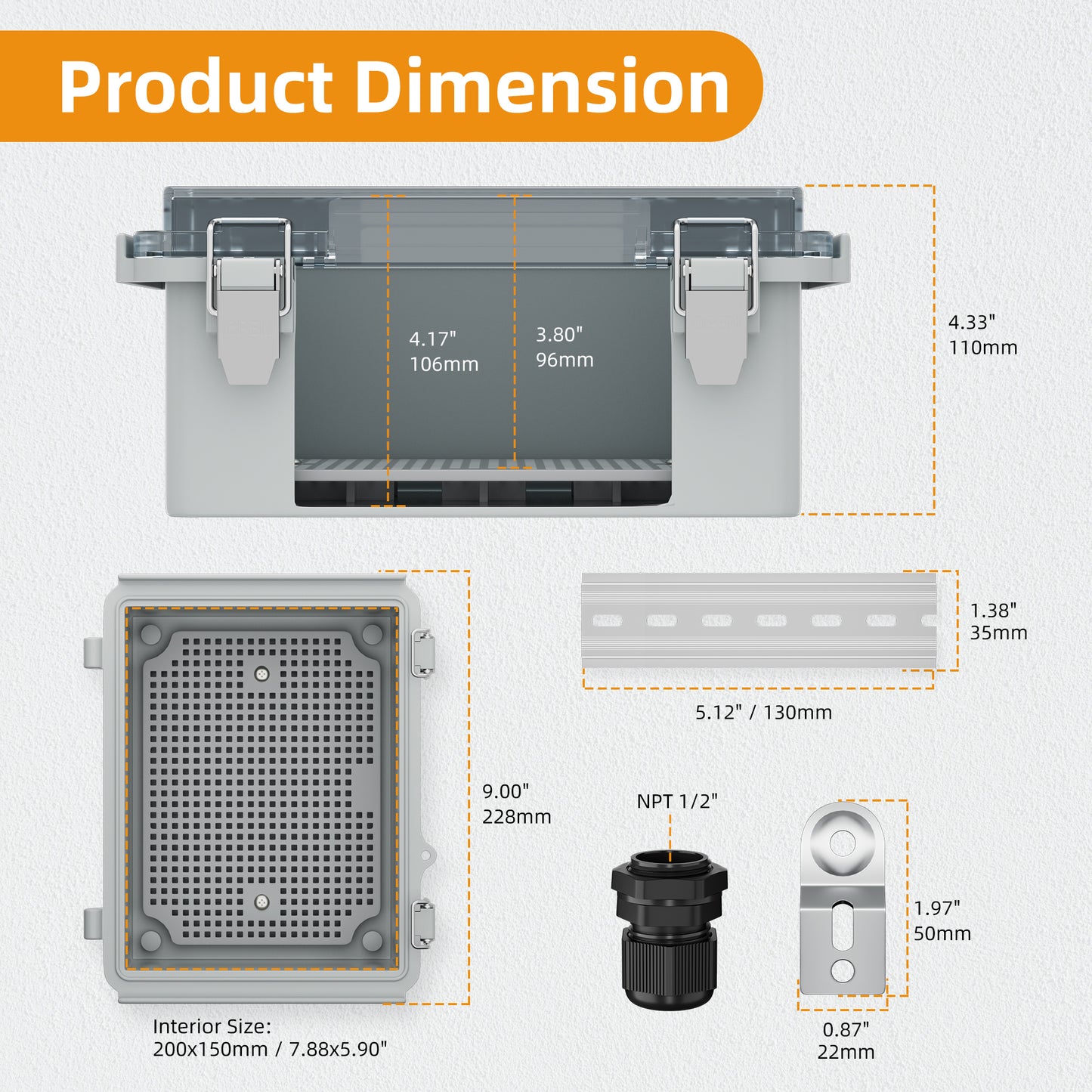 220x170x110mm Weatherproof Locking Electrical Project Control Panel Box  Outdoor Plastic Clear Cover WIFI Cabel Elcosure