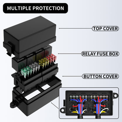 Universal 12 Way  Relay Box Block Panel Box ATC/ATO Fused 4 Pins 12V Relay Box Pre-wired for Automotive Car Marine Boat