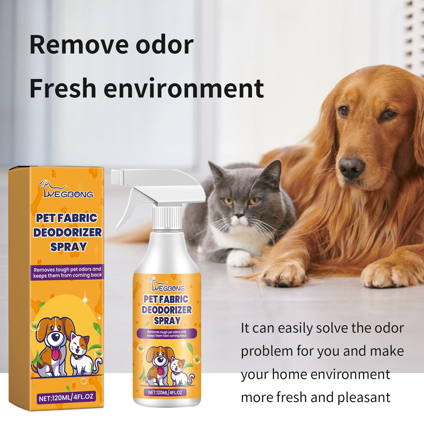 Yegbong Pet Deodorizing Spray Cleaning Pet Odor Indoor Air Freshener Long-lasting Fragrance Deodorant