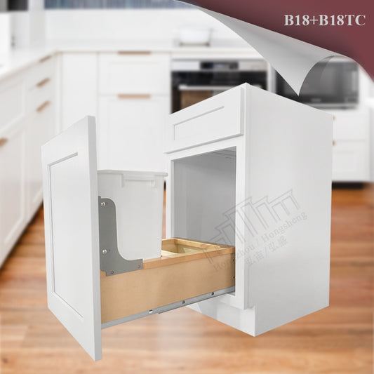 Affordable Modern Cabinets for Remodel in Stock B18+B18TC Soft Closing Drawers Trash Can Pull Out Cabinets With Waste Container