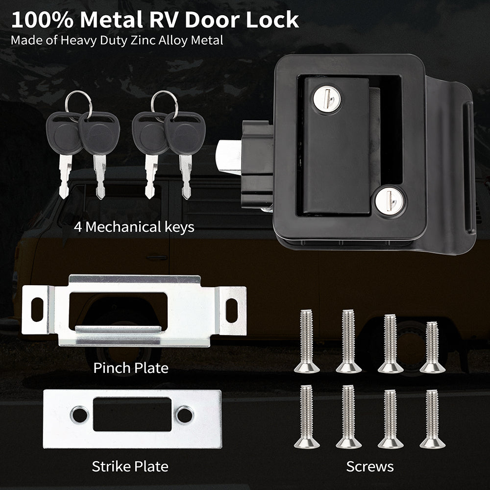 Waterproof Black Metal Door Lock Zinc Alloy Heavy Duty RV Camper Door Lock with Key Lock for Travel Trailers