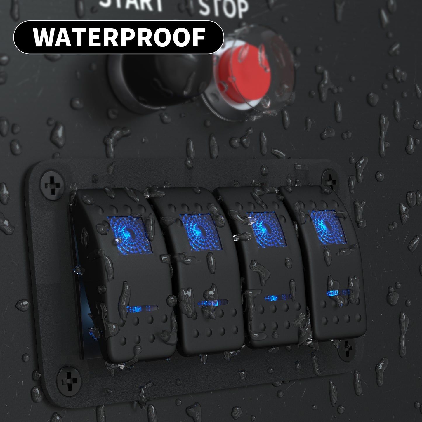 Pre-wired 12VDC 4 Gang Aluminum Marine Boat  on OFF SPST Dual Blue Car Light Waterproof Toggle Switch Panel with Stickers