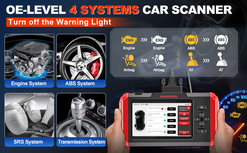 Kingbolen S500 OBD2 Diagnostic Scanner 4 System Automotive Scan Tool With 6 Resets Lifetime Free Update