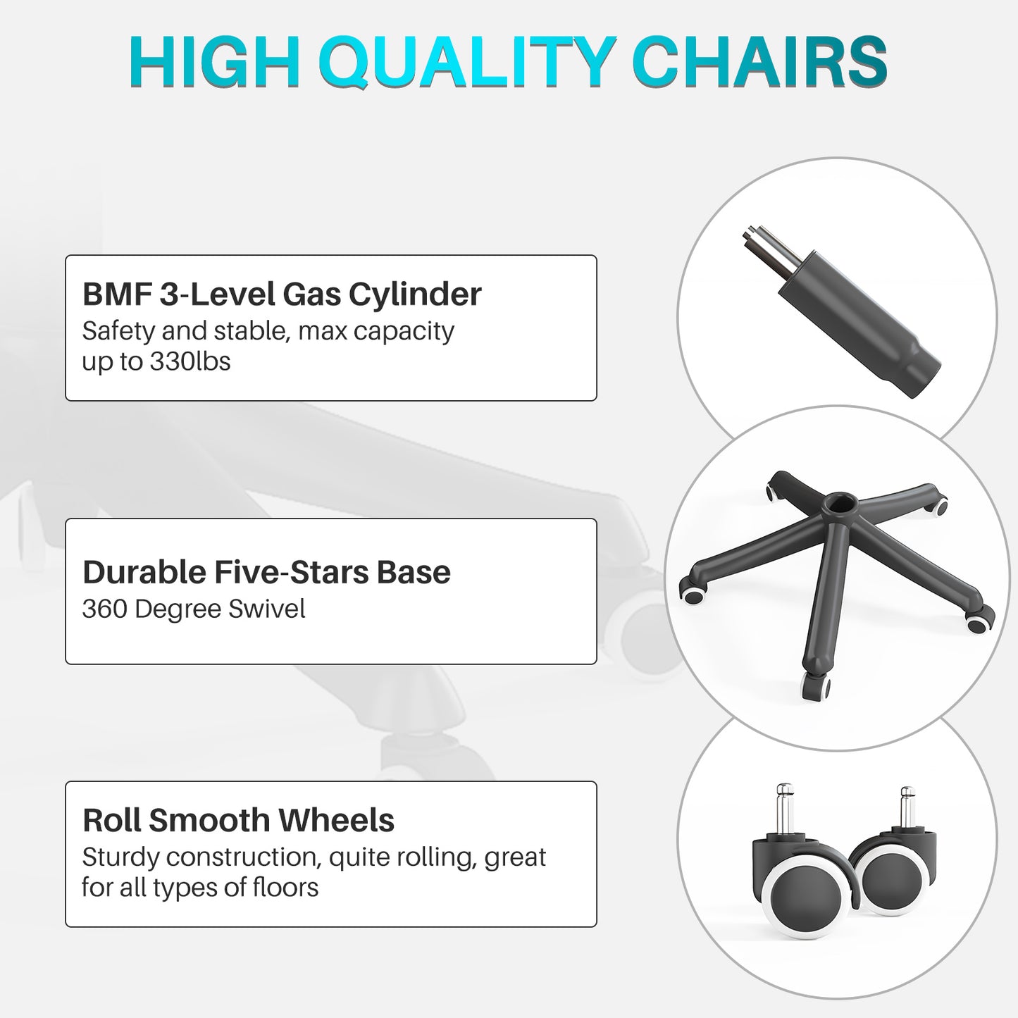 High Back Ergonomic Office Chair Swivel Adjustable Lumbar Support Comfortable Mesh Seat Headrest Black Executive Chair Wheels