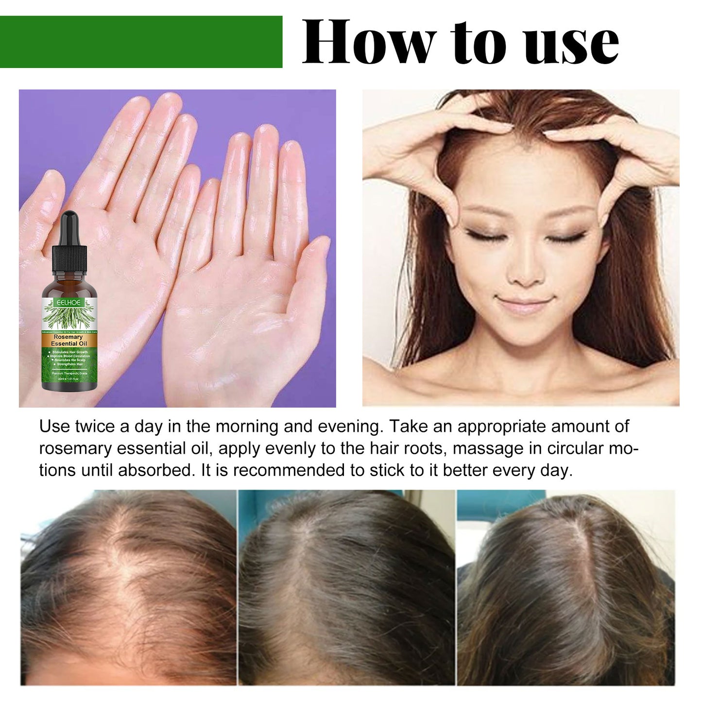 EELHOE Rosemary Hair Care Essential Oil Gentle Scalp Care Smooth Gloss Natural & Fluffy Hair Care Essential Oil