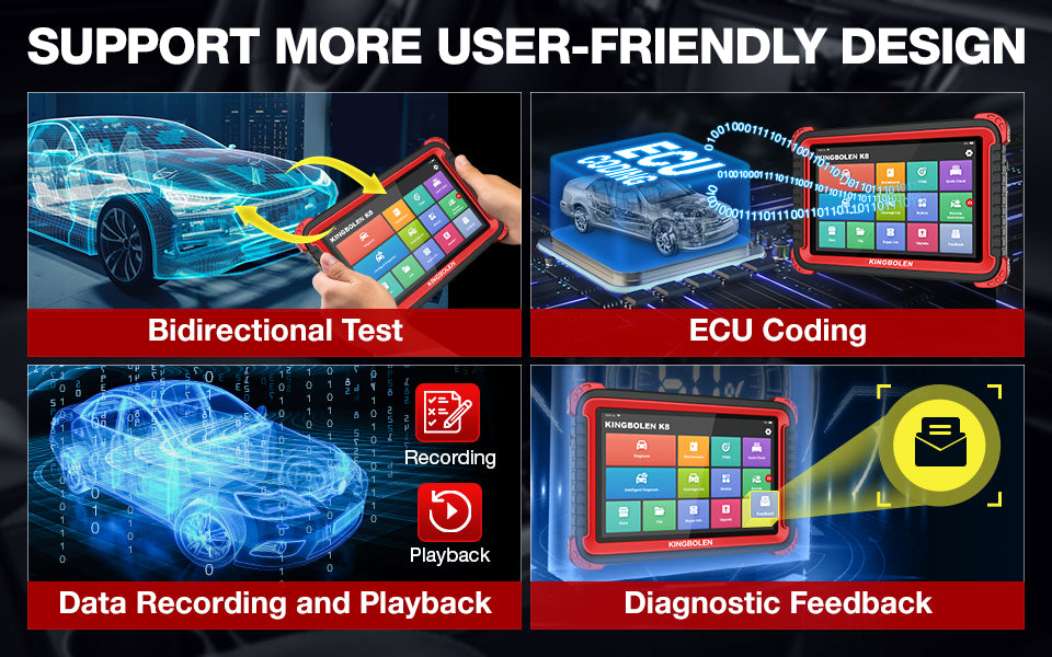 KINGBOLEN K8 Auto Full System Diagnostic Tools 28 Reset Function ECU Coding Bi-directionnal 2 Years Free Update OBD2 Scanner