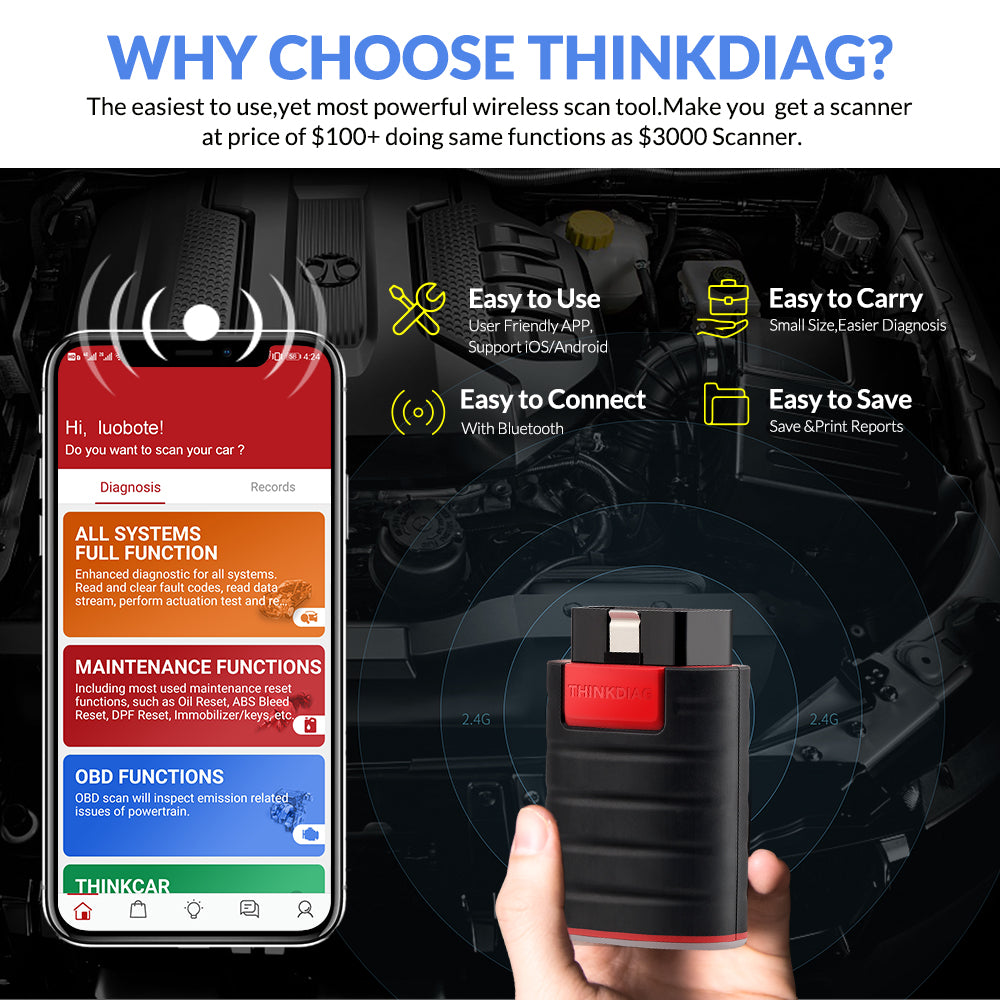 THINKCAR Thinkdiag New Version OBD2 Scanner Easydiag4.0 Diagnostic Tool With Full Brand Softwares 16 Resets ECU Coding ELM327