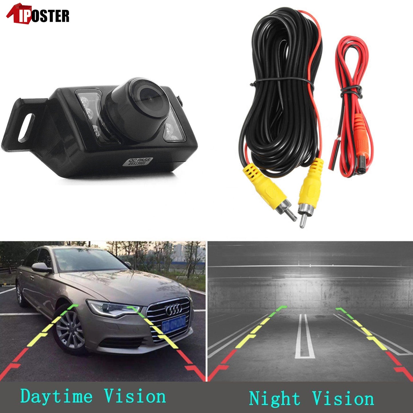 IPoster 7" Car Reverse Mirror Monitor + 7 Infrared LED Night Vision Car Backup Camera Kit