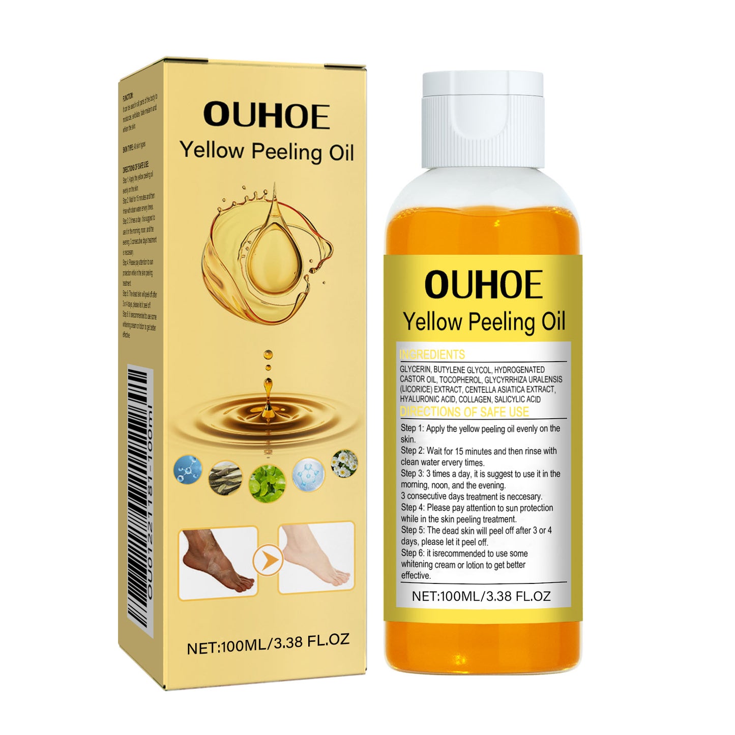 OUHOE Yellow Exfoliating Oil Hydrating Moisturizing Skincare Body Skin Cleansing Brightening Skin Tone