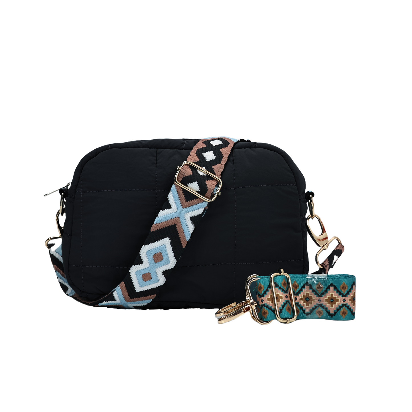 Factory Supply Quilted Nylon Lady Mobile Cross Body Sling Bag With Adjustable Jacquard Shoulder Strap