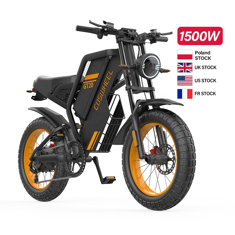 USA Coswheel GT20 Retro Electric Bicycle 1000W Road Dirt Fat Tire Hybrid EBike Fast Ebike 25AH 7 Speed Electric Mountain Bicycle