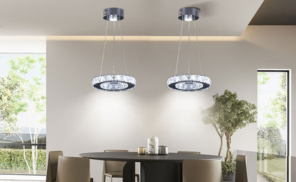 Modern LED Pendant Lighting Mini Chandeliers E26 Chrome Ring Flush Mount Ceiling Light Fixture for Living Room Kitchen Island