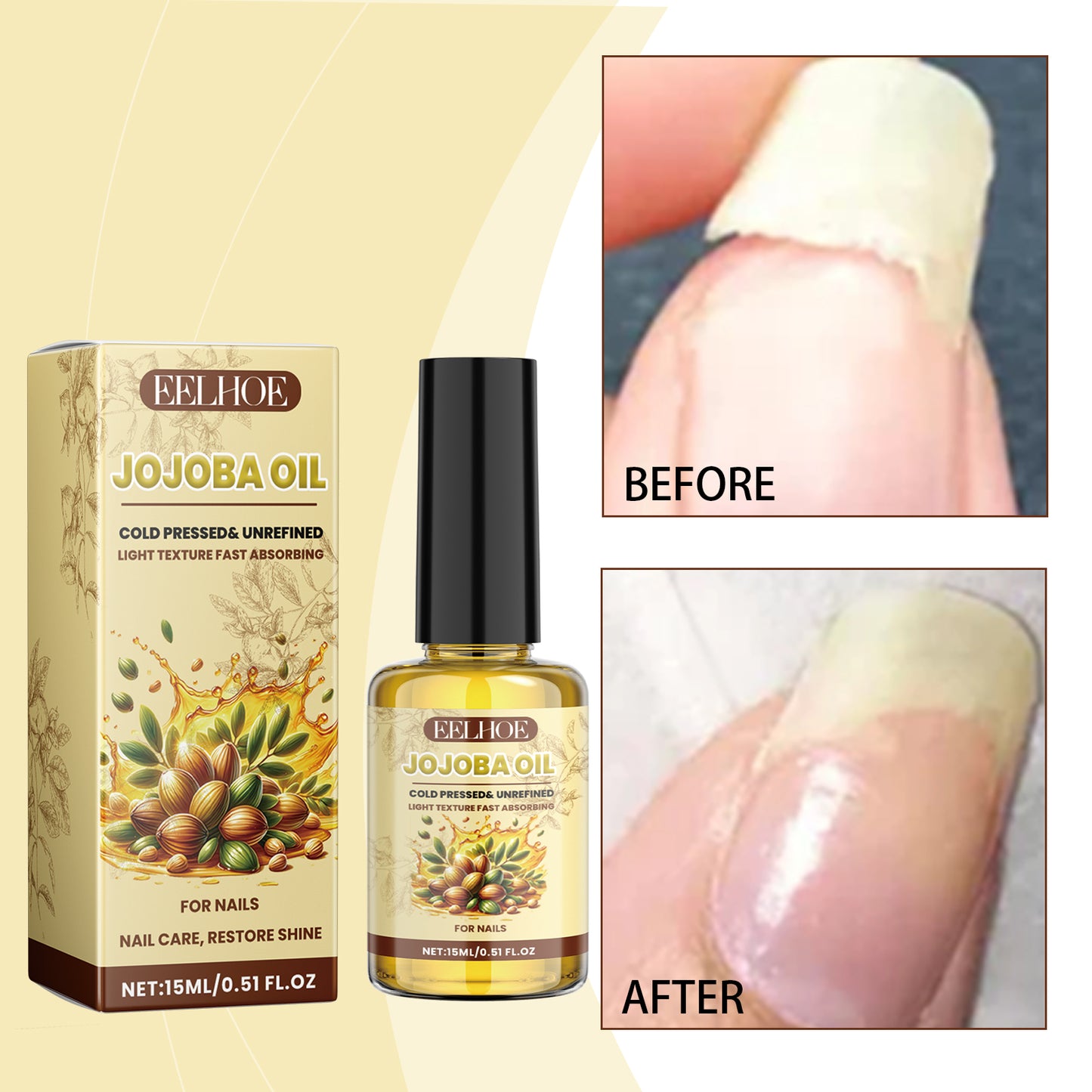 EELHOE Jojoba Nail Oil Nail Care Anti-Hangnail Cuticle Oil Nail Art Softening Nutrient Base Oil