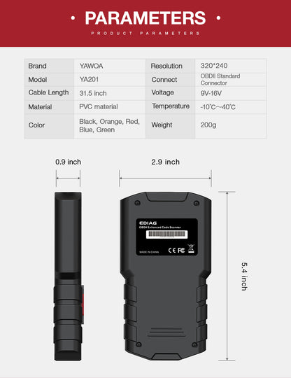 KINGBOLEN YA201 Car Code Reader OBDII/EOBD Auto Diagnostic Tool Data Stream Save Playback OBD2 Scanner Clear Code PK CR3001