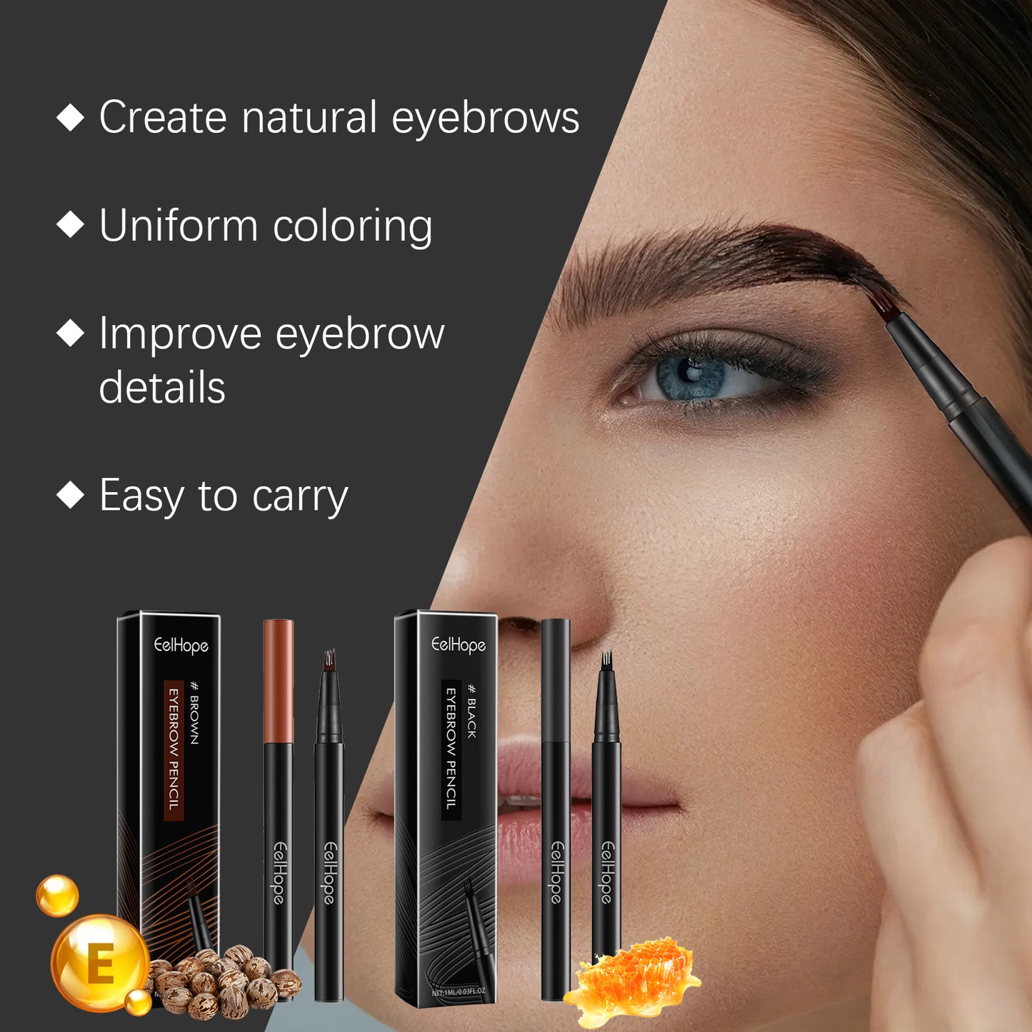 EELHOPE Four-pronged eyebrow pencil Wild Eyebrow Shaping Pencil, Easy to Use, Smudge-proof, Natural and Precise Eyebrow Shaping