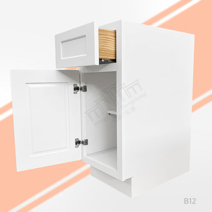 White Shaker B12 W12" *H34 1/2" * D24" Single Door Base Kitchen Cabinet RTA Kitchen Cabinet - Quick Delivery From U.S. Inventory