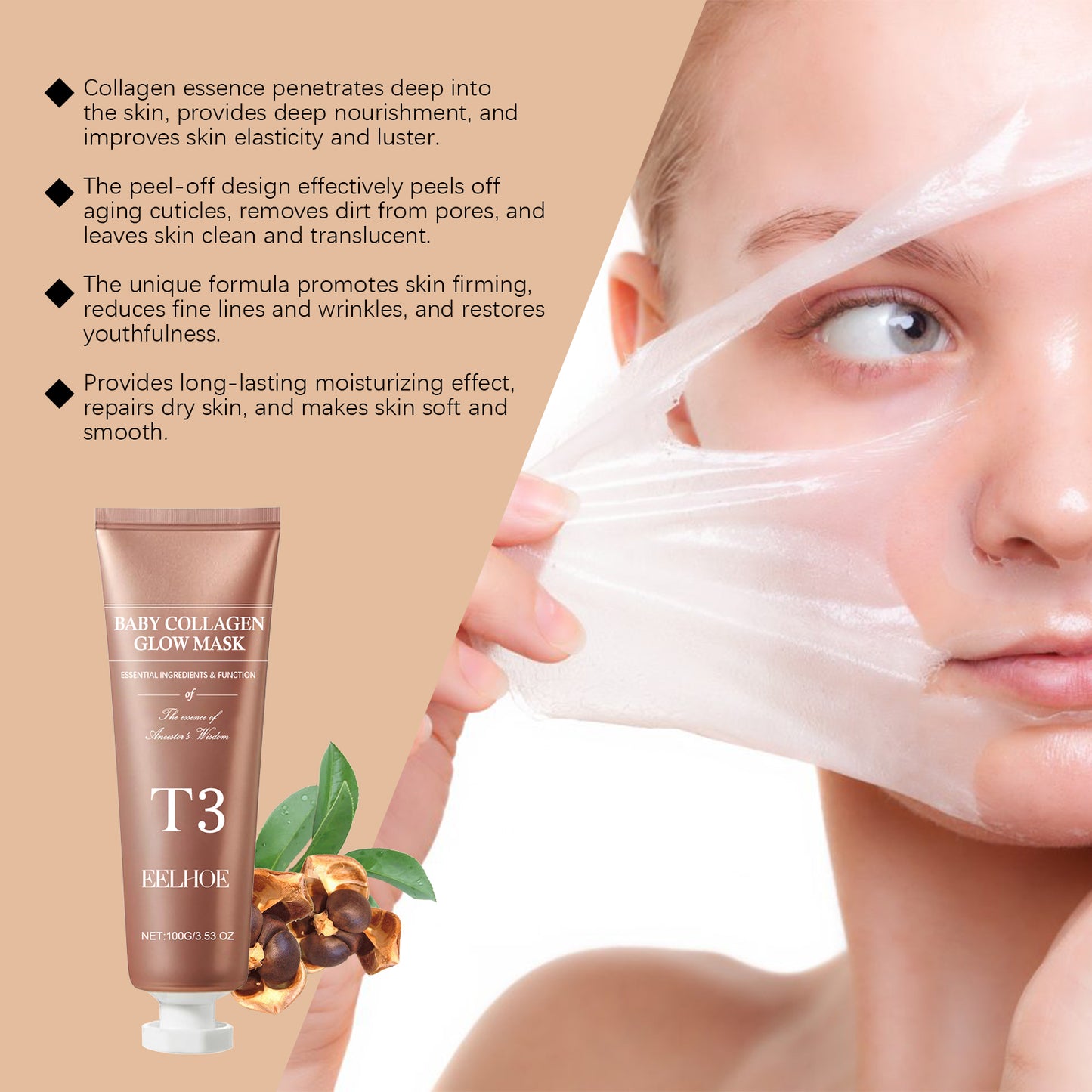 EELHOE Collagen Stripping Tearing Mask Moisturizing Hydrating Anti-Wrinkle Brightening Skin Tone Peel-Off Mask