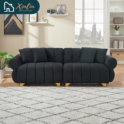 Free Shipping Luxury Modern 3-Seater Flannelette Sofa High Quality Living Room Furniture Leisure Design Spring-Wrapped Cushions