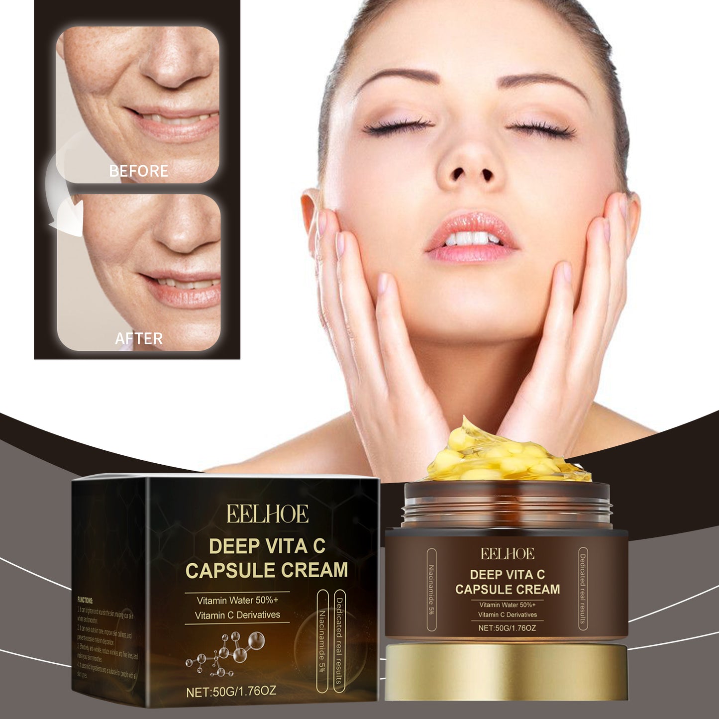 EELHOE Vitamin C Capsule Moisturizing Cream Moisturizing and Radiant Facial Skin Hydrating Nourishing Cream