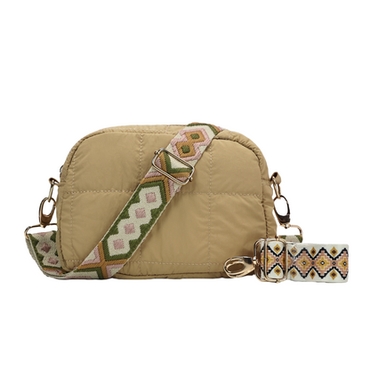 Factory Supply Quilted Nylon Lady Mobile Cross Body Sling Bag With Adjustable Jacquard Shoulder Strap