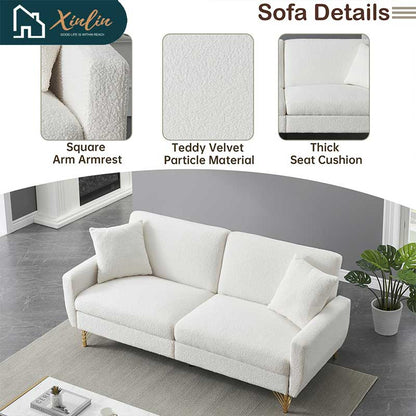 Free Shipping US Apartment Friendly Modern Light Luxury Sofa Bed in Soft Teddy Velvet Texture for Living Room