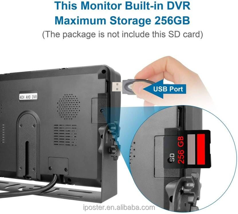 Factory Supply CCD Reverse Camera and 9in Full hd 1080P Quad Split Loop Recording Monitor Night Vision with DVR 9in IPS Monitor