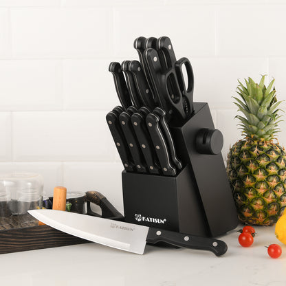 19 Pieces Kitchen Knives and Accessories Stainless Steel Kitchen Knives Set with Wooden Knife Block