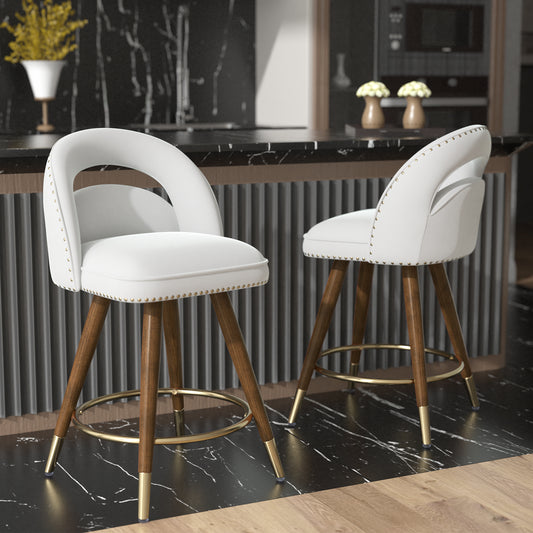 Set of 2 24-Inch Swivel Counter Height Bar Stools with Solid Wood Legs & Velvet Backs for Dining Kitchen Island