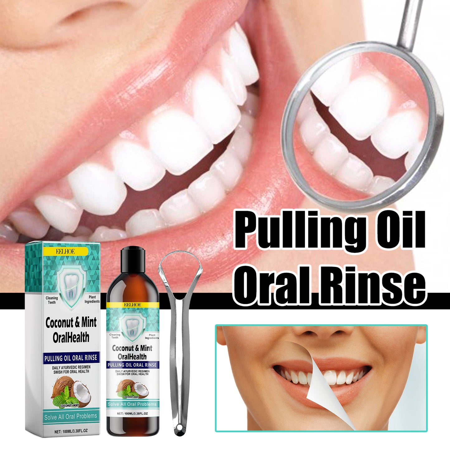 EELHOE Oral Coconut Oil Mouthwash Stain Removal Teeth Whitening Fresh Breath Oral Care Gum Protection