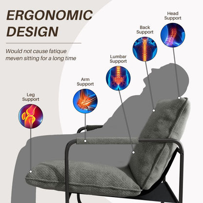 Nordic Iron Frame Armchair Modern Reclining Leisure Lounge Furniture Removable Cushions Dining Living Room Bedroom Outdoor Use