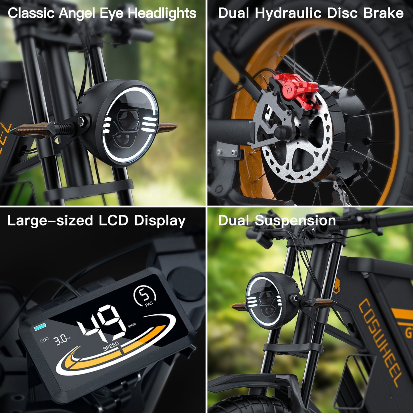 US Warehouse COSWHEEL GT20 E-bike Electric Bicycle Mountain Bike Full Suspension Ebike Hybrid Bike Stealth Bomber Electric Bike