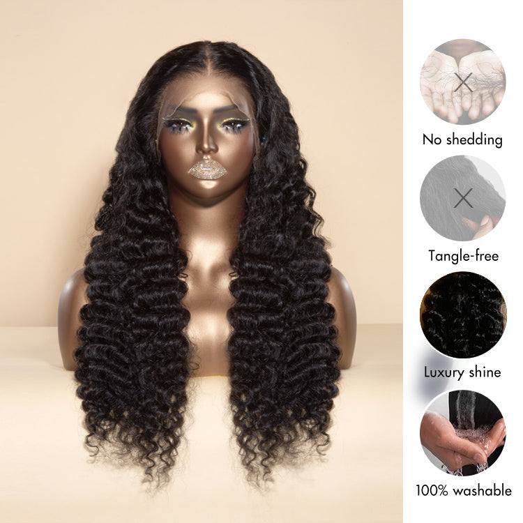 13x4 Preplucked Invisible Skin Melt Swiss HD Lace Front Wig Frontal Long Straight Black Women's Bleached Knots Wigs