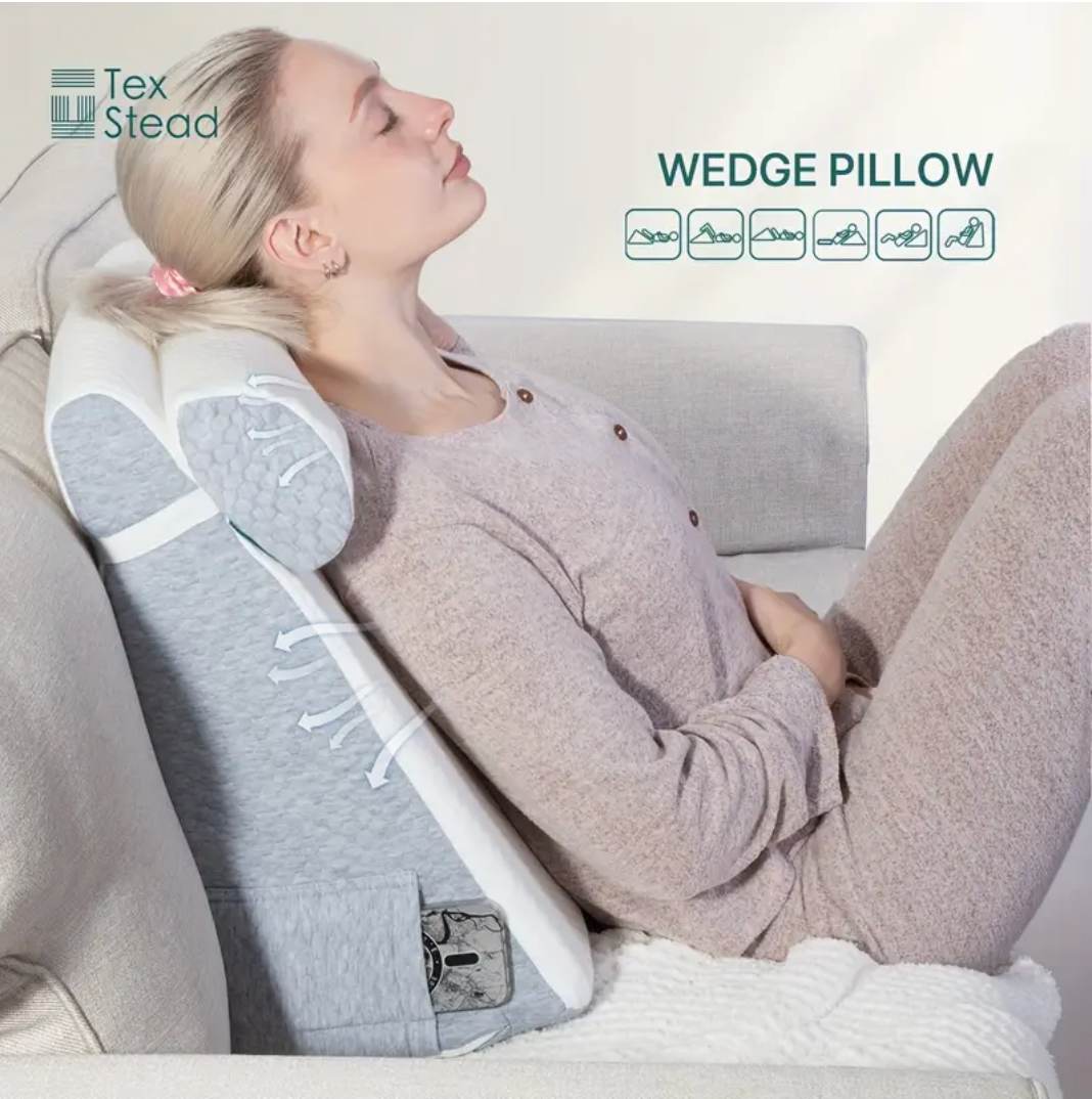 TEXSTEAD 2pcs Memory Foam Bed Wedge Pillow/Neck Pillow for Back, Leg, and Knee - Triangle Pillow with Removable Cover