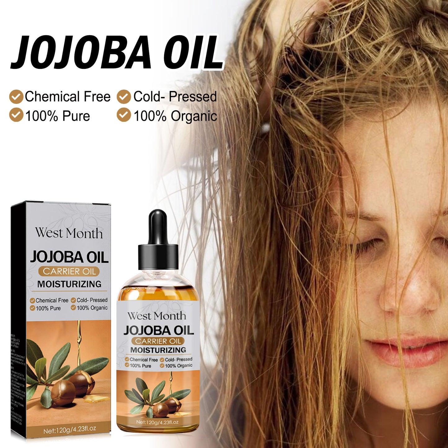 West&Month Jojoba Oil Hair Treatment Gentle Moisturizing Scalp Care for Dry and Frizzy Hair Smoothing Hair Oil