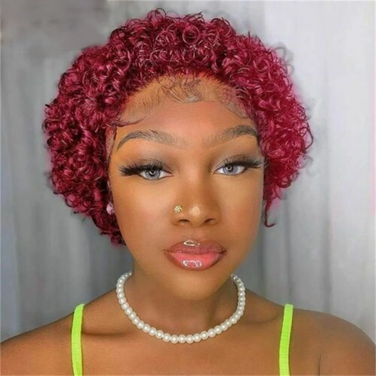 Pixie Cut  99J Color Lace Wig Spring Curl Short  Human Hair Wig for Women Brazilian Burgundy Pixie Cut Wig