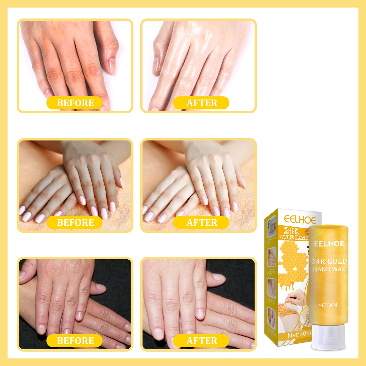 EELHOE 24k Gold Hand Mask Moisturizing Exfoliating Tender Hand Care Honey Hand Mask