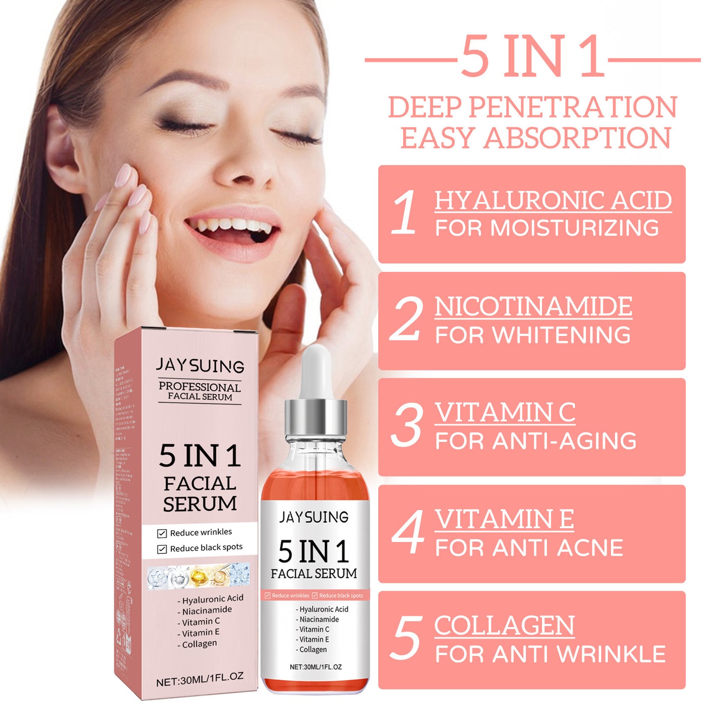 Jaysuing 5Combination1Facial Essence Moisturizing Skin Firming Fade Spots Acne Skin Beautifying Essence