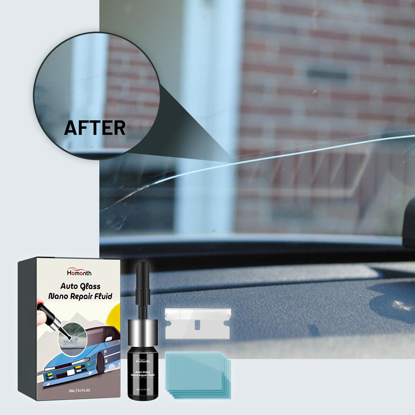 Homonth Nano Repair Solution for Automobile Glass Car Windshield Crack Quick Repair Adhesive Repair