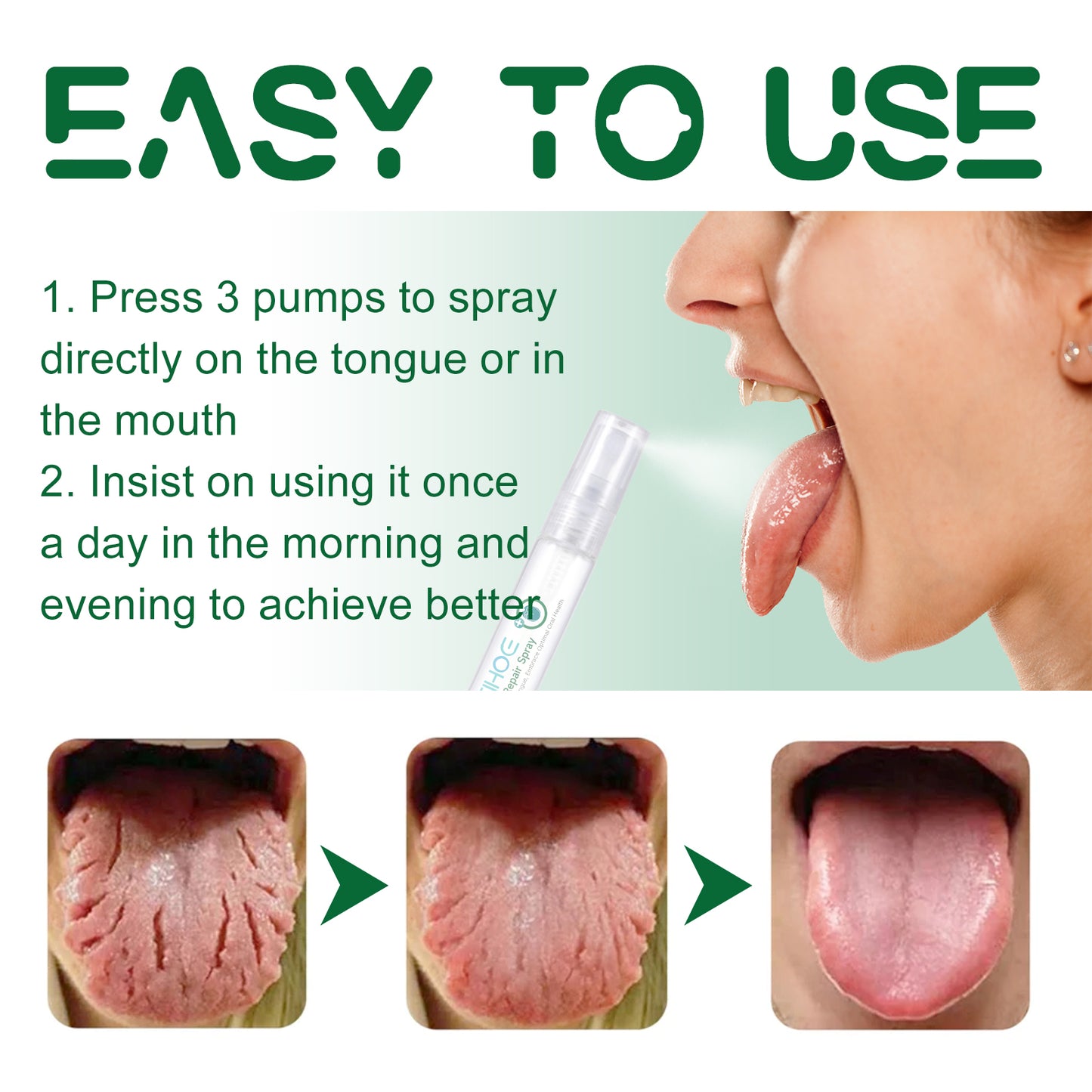 EELHOE Tongue Repair Spray Tongue Coating Repair Spray for Relieving Dry, Cracked, and Swollen Tongue Oral Care