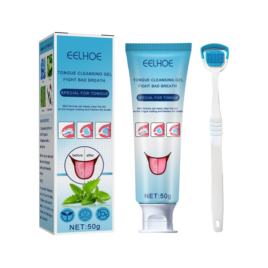 EELHOE Tongue Cleaning Gel Tongue Cleaning Oral Care Remove Oral Odor Fresh Breath Gel with Brush