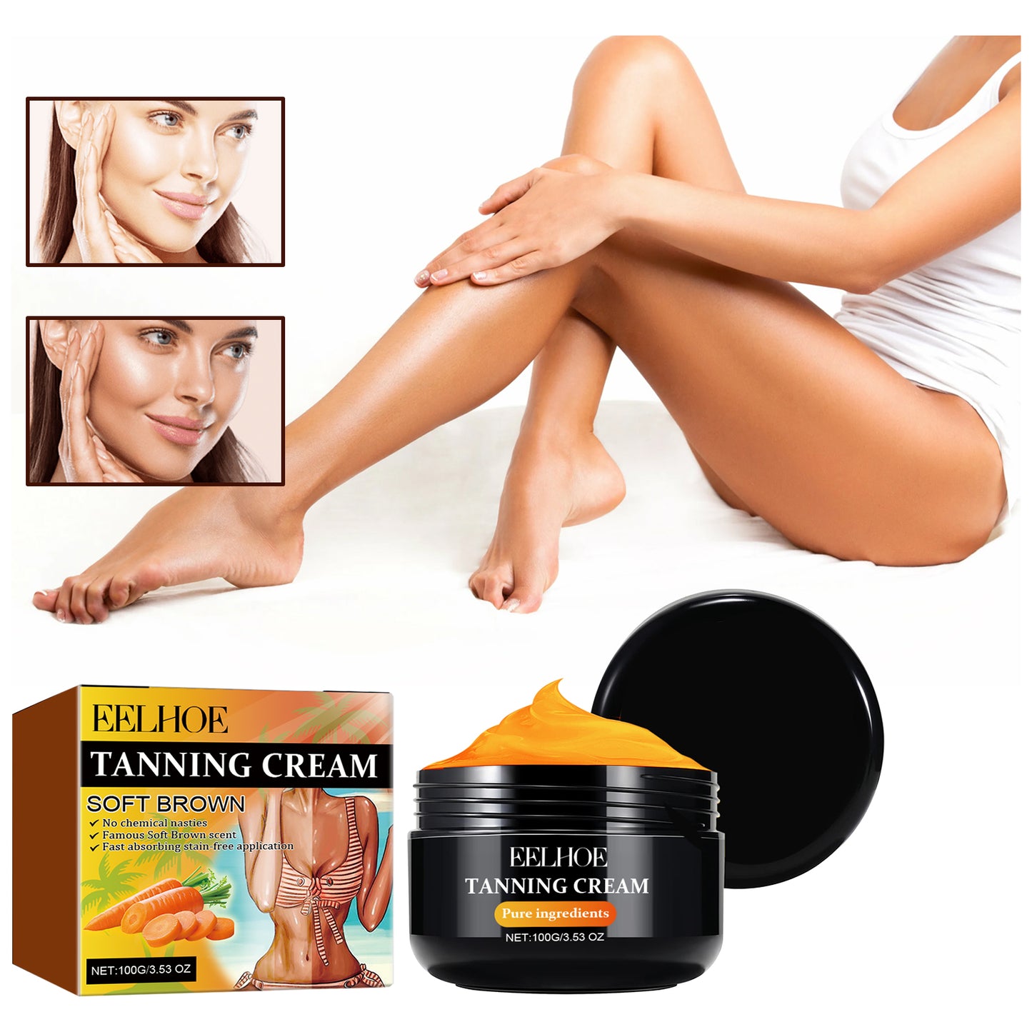 EELHOE Tanning Cream Outdoor Beach Sunbathing Aid Wheat Color Bronze Skin Moisturizing Skin Tanning Aid