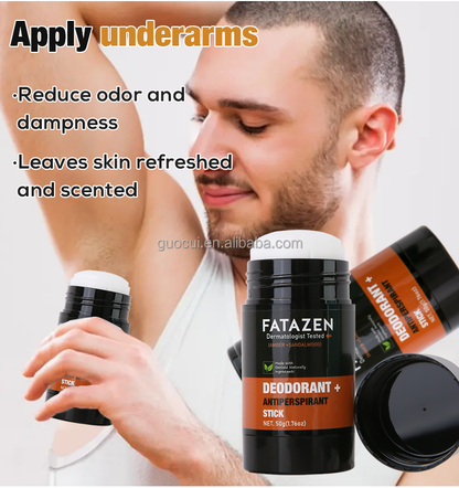 FATAZEN Dermatologist Tested Deodorant Anti-odorant Stick Natural Amber Sandalwood Fragrance Sweat Odor Balm Deodorant Stick