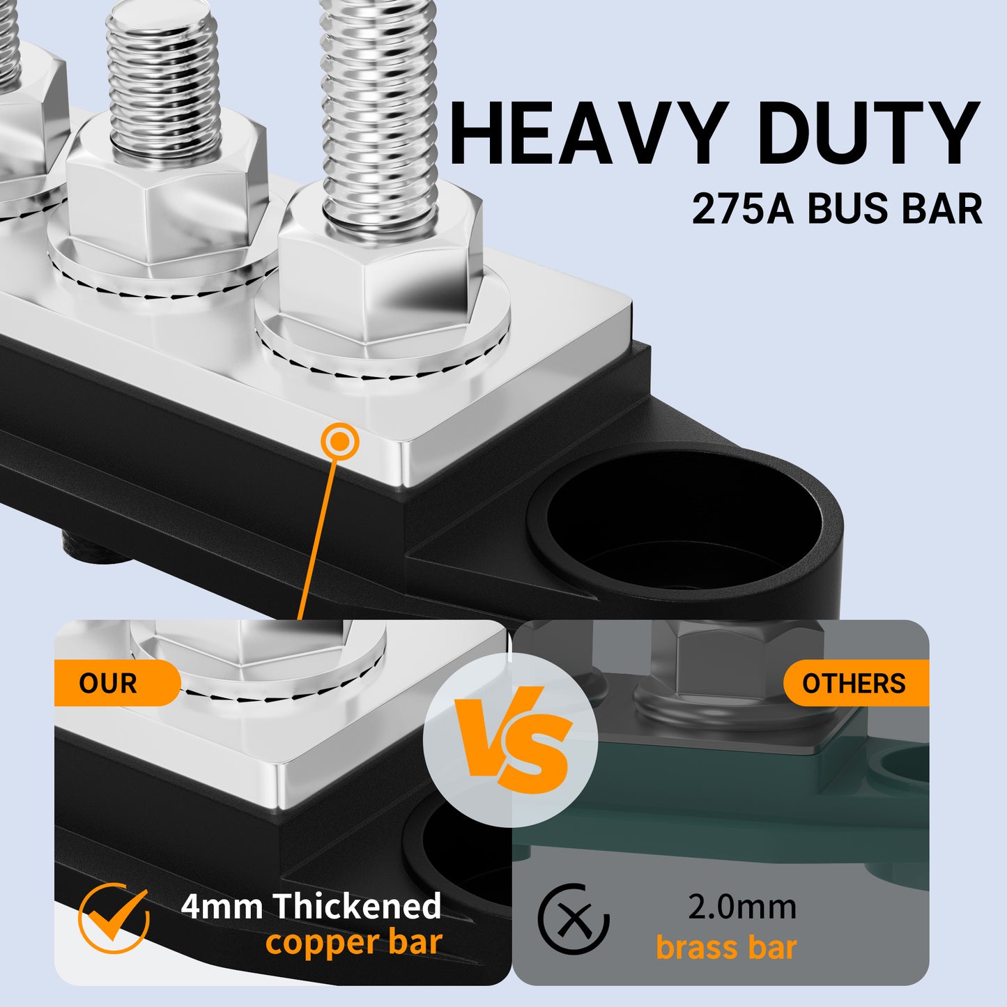 275A Heavy Duty Bus Bar Power Block Terminal 6X 5/16" Post (M8) Electrical Terminal Block Connector Busbar Battery