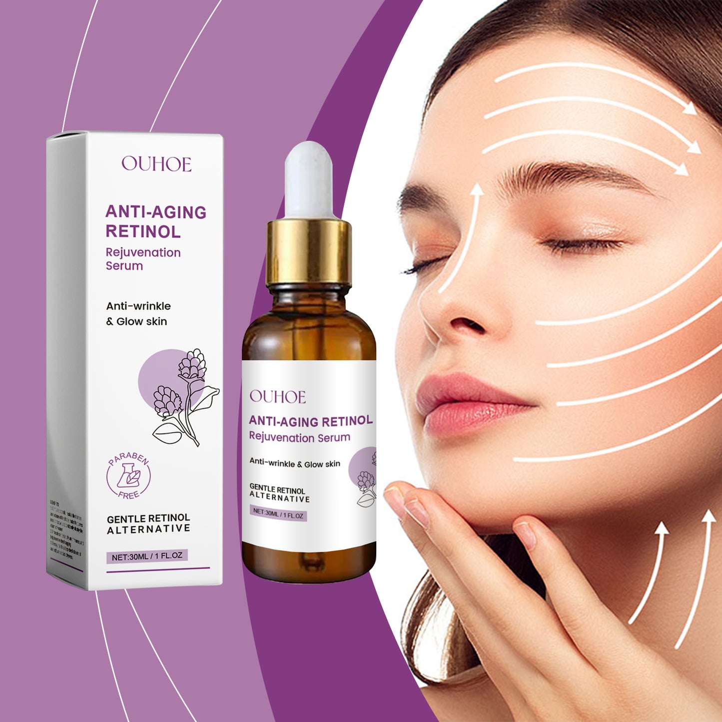 OUHOE Retinol Anti-Wrinkle Serum Hydrating Moisturizing Lifting Firming Diminishing Fine Lines Nourishing Skincare Essence