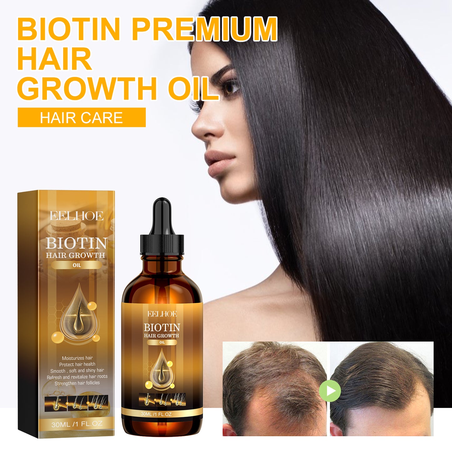 EELHOE Biotin Hair Oil Deep Moisturizing and Improving Scalp Massage Care Smooth Hair Care Essential Oil